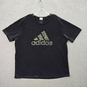 Adidas Men Shirt 2XL Black Logo Camo Filled Short Sleeve Tee